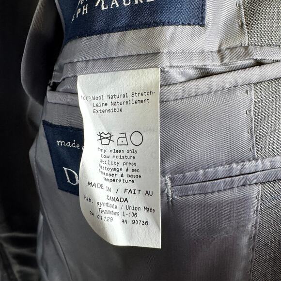 Ralph Lauren Wool Stretch Two Button Gray Sport Coat Men's 38R - Picture 9 of 10